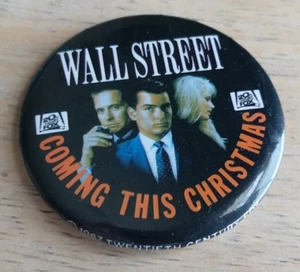 Prendedor promocional de Wall Street 1986 película siglo 20 Fox Michael Douglas - Imagen 1 de 3