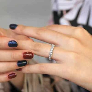 3.96CT Princess Lab-Created Diamond Women's Full Eternity Ring 14k White Gold FN - Picture 1 of 13