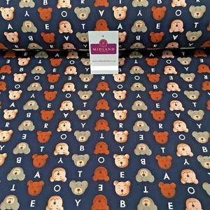 9.99/m 100% Cotton Canvas Navy Blue Teddy Bear printed Craft Fabric MK856-3 - Picture 1 of 7