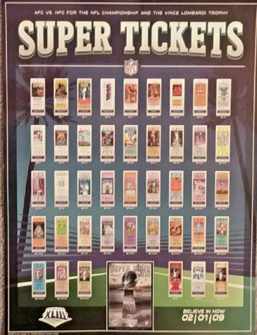 NFL COMMEMORATIVE SUPER BOWLS 1-43 TROPHY TIX DISPLAY REPLICA PICTURES - 9"x12" Cover