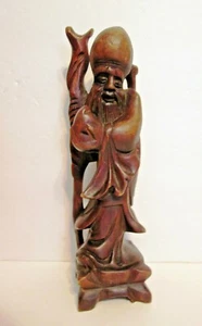 Antica statuina cinese orientale della divinità in legno intagliato - 10" - Foto 1 di 5
