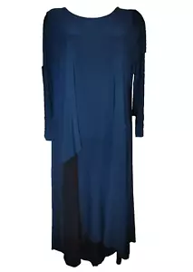 SUN KIM Asymmetrical Tunic Midi Lagenlook Dress S Blue Black SK313 Artsy Paneled - Picture 1 of 15