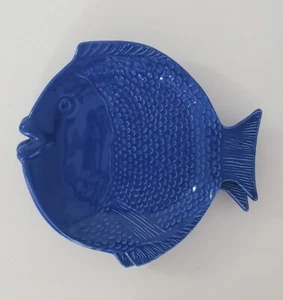 3 Vintage Portugal 10 Zoll fischförmige Teller Vorspeise Mittagessen Servieren blaue Platte - Bild 1 von 5