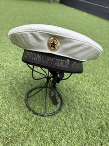 SOVIET USSR Russian NAVY Military BLACK SEA FLEET WHITE FLAT Sailor Cap - Picture 1 of 9