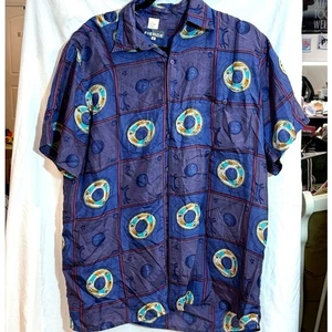 Vintage Fierce Silk Button Down Patternedx Hawaiian Shirt Sz Medium. 90s 80s Y2K - Picture 1 of 4