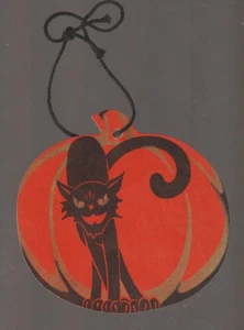 CALABAZA de gato negro vintage HALLOWEEN c1930s BRIDGE TALLY Dennison Ex Carpentier - Imagen 1 de 2