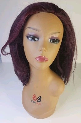 Peluca sintética frontal de encaje tejido rápido color rojo banda de ajuste. Foto 1 de 4