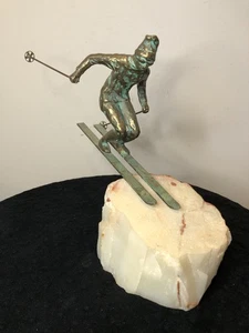 Curtis Jere Vintage 1974 Signed Bronze Alpine Skier 10.5" Sculpture on Quartz - Picture 1 of 17