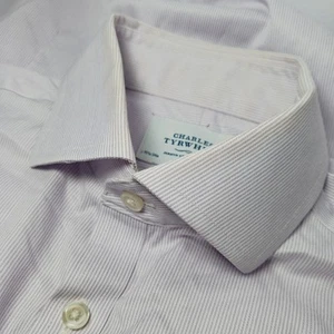Charles Tyrwhitt Extra Slim Fit Poplin Purple Stripe Dress Shirt Mens M 15.5/34 - Picture 1 of 6