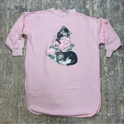 Camisón vintage Zeee’s rosa polar gatito gato años 80 talla única Foto 1 de 4
