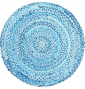Handmade Round Blue Braided Rug – Recycled Cotton Floor Mat for Living Room Mat - Picture 1 of 3