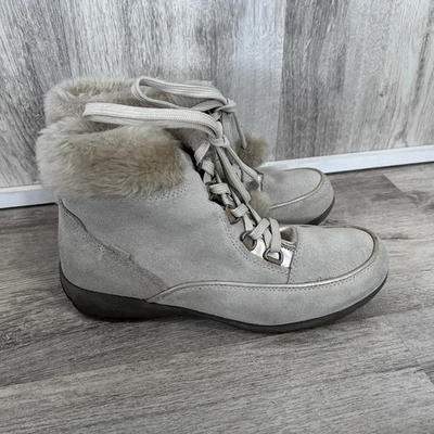 SPORTO Amanda Suede Lace Up Ankle Boot Faux Fur Womens 8 Beige Wedge Winter - Image 1 of 4