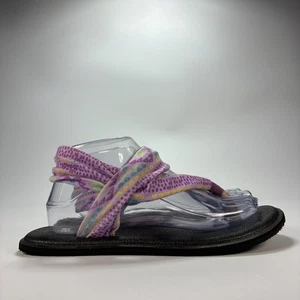 Sanuk Yoga Sling 2 Flip Flops lila gemustert Riemen Sandalen Jugend Mädchen Größe 7 - Bild 1 von 10