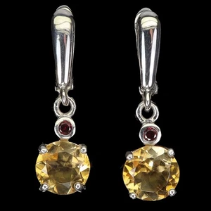 925 Sterling Silver Earrings Round Citrine 9mm Rhodolite Natural Gemstone Jewelr - Picture 1 of 14