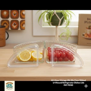 Tapas redondas para platos de refrigerador acanaladas transparentes 1/4 vintage de vidrio años 40 50 - Imagen 1 de 13