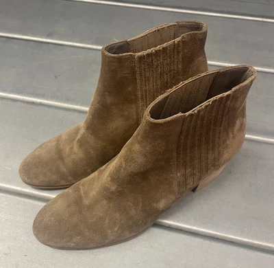 Vince Suede Ankle Booties Womens 8 Light Taupe Slip On Heels - Image 1 of 4