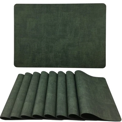 Waterproof Faux Leather Placemats Set of 8 Dark Green Thick Non-Slip Mats - Image 1 of 4