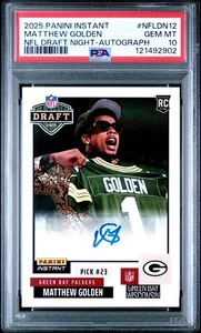 2025 PANINI INSTANT MATTHEW GOLDEN AUTO SP/99 1ST AUTO RC PACKERS PSA 10 - Picture 1 of 2