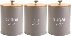 Set of 3 Kitchen Canister Set, Coffee, Sugar, and Tea Storage Container Jars wit - Picture 1 of 6