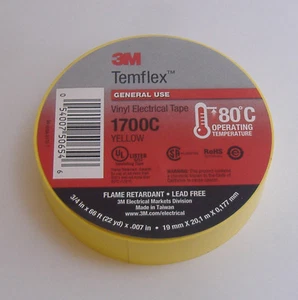PREMIUM GRADE 3M TEMFLEX YELLOW VINYL ELECTRICAL TAPE 3/4" X 66' FLAME RETARD  - Picture 1 of 4