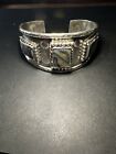 Sterling Silver Heavy Native American Abalone Signed DS Cuff Bracelet 