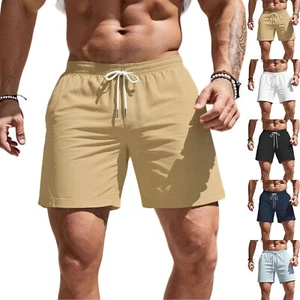 Pantaloncini sportivi leggeri tinta unita vita elastica uomo casual - Foto 1 di 27