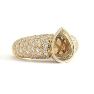 Pave Diamond Pear Bezel Engagement Ring Setting Mounting 14K Yellow Gold 10.22 G - Picture 1 of 11