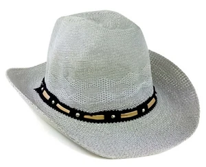 Grey Cowboy Hat Lightweight Woven Western Costume Party Fancy Dress - Picture 1 of 4