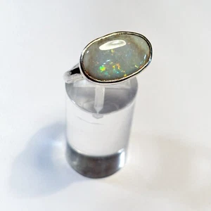 Australian Semi Black Oval Opal Wire Ring - 925 Silver - Size N - 7 RN-104 - Picture 1 of 10
