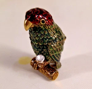 MONET Loro Pájaro Esmalte Baratija Caja Metal Recuerdo Figura Animal Mascota - Imagen 1 de 10