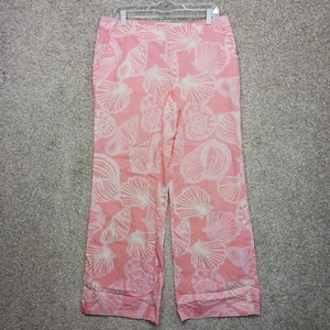 Lilly Pulitzer Pants Womens 12 Pink White Cotton Cropped Wide Leg Sea Shells - Picture 1 of 12