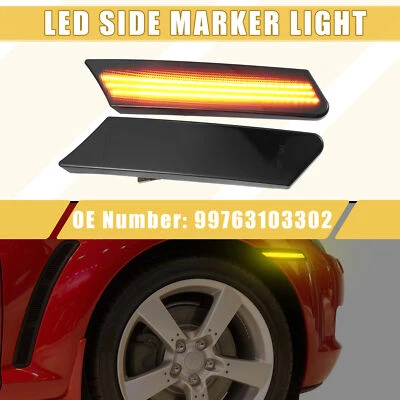 LED Side Marker Light 99763103302 Front for Porsche Amber Light Black 1 Pair - Image 1 of 4