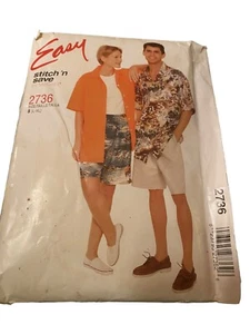 STITCH 'N SAVE 2736 PATTERN MISS MEN PULL ON Shorts & Button Shirt Sizes L XL - Picture 1 of 3