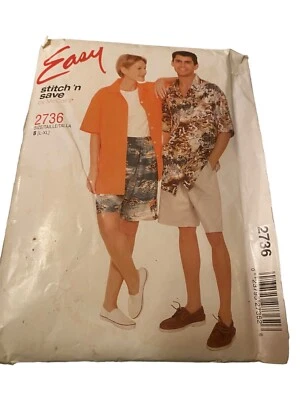 STITCH 'N SAVE 2736 PATTERN MISS MEN PULL ON Shorts & Button Shirt Sizes L XL - Image 1 of 3