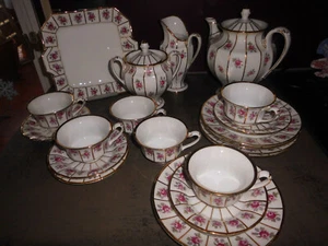FÜRSTENBERG  wundervolles  antikes Teeservice um 1920 GRECQUE Moosrose 6 Pers.  - Bild 1 von 8