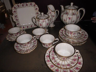 FÜRSTENBERG  wundervolles  antikes Teeservice um 1920 GRECQUE Moosrose 6 Pers.  - Bild 1 von 4
