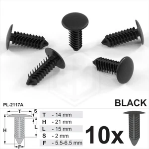 10 x Black Plastic Fir Tree Trim Clips 6mm Hole 14mm Head Car Van Push In Button - Picture 1 of 3