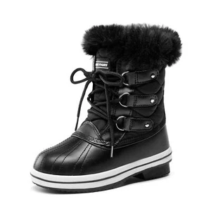 Kids Girls Boys Youth Snow Boots Faux Fur Lined Warm Outdoor Indoor Ski Boots - Picture 1 of 23