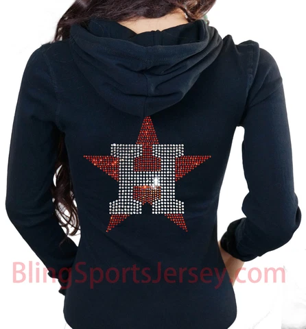 Houston Astros Jersey Bling Rhinestone Zipper Hoodie Sweater Cover