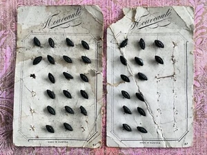 33 Tiny Vintage Austrian Nouveaute Black Glass Buttons Dolls Clothes 11x4.8mm - Picture 1 of 9