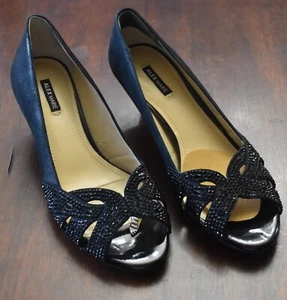 Alex Marie Black Velour Sparkly Sequin Rhinestones Open Toe Dress Heels Size 7 - Picture 1 of 12