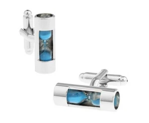 Sanduhr Manschettenknöpfe blau Sand Arbeitszeit Halter Manschetten Sand Timer Stundenglas - Bild 1 von 6
