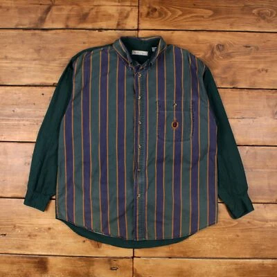 Vintage Bugle Boy Casual Shirt Button L 90s Embroidered Mens Long Sleeve Green - Image 1 of 4