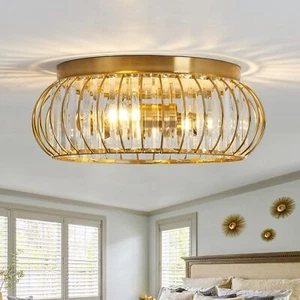 YYJLX Crystal Flush Mount Ceiling Light Fixtures Modern Gold Ceiling Light 3 ... - Picture 1 of 9