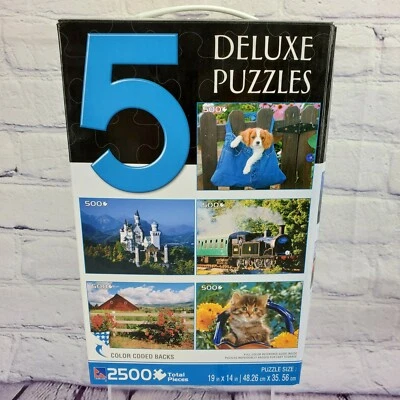 5 - 500 pc Deluxe Puzzles Steam Train Castle & more 2500 pcs Complete Cardinal - Image 1 of 4