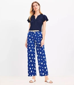 NWT Ann Taylor Loft Palmer Wide Leg Crop Pant In Shell Print Sz 0 Fine Sapphire - Picture 1 of 3
