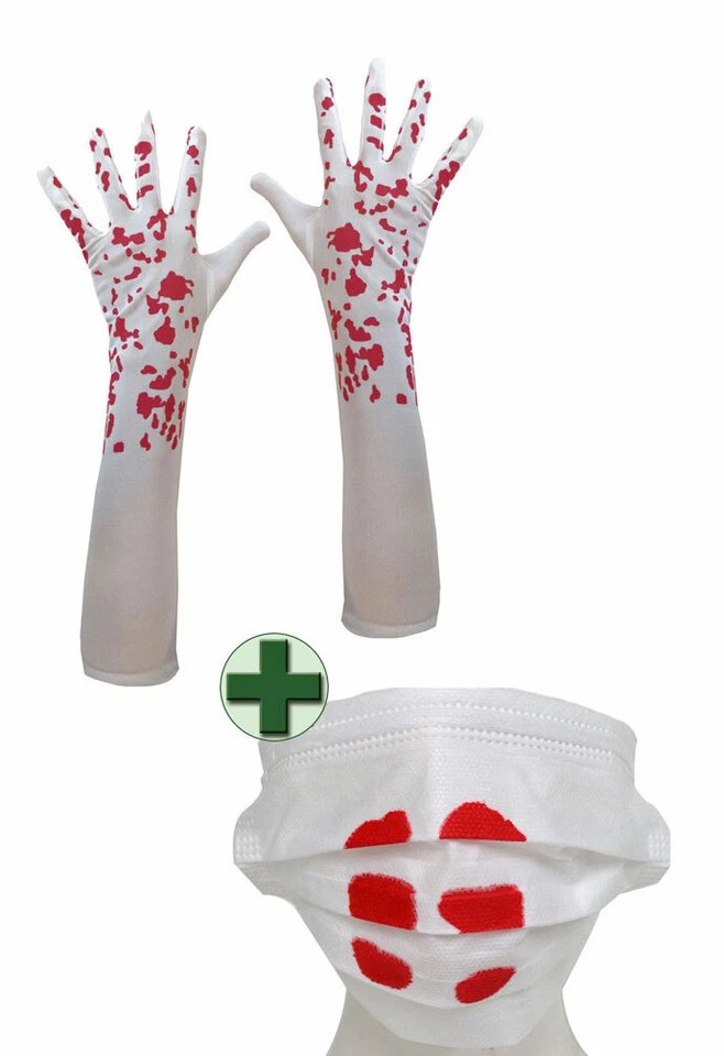 Mundschutz Blut und Handschuhe blutig Zombie Horror Halloween KK - Bild 1 von 1