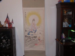 Antigua pintura china de pergamino 觀音Kuan-Yin 1940 o 2000庚辰年Firmado_marca de sello #HHP27 - Imagen 1 de 12