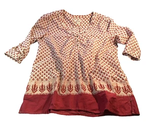 Blusa Campesina Bob Timberlake XXL Plus Roja Blanca Boho Étnica Batik Algodón - Imagen 1 de 9