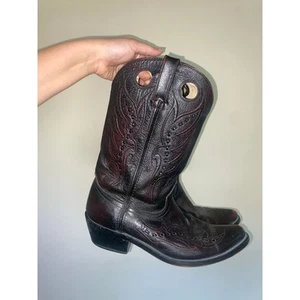 Vtg Durango db585 Mens Black Cherry Leather Western Cowboy Boots 9D - Picture 1 of 7